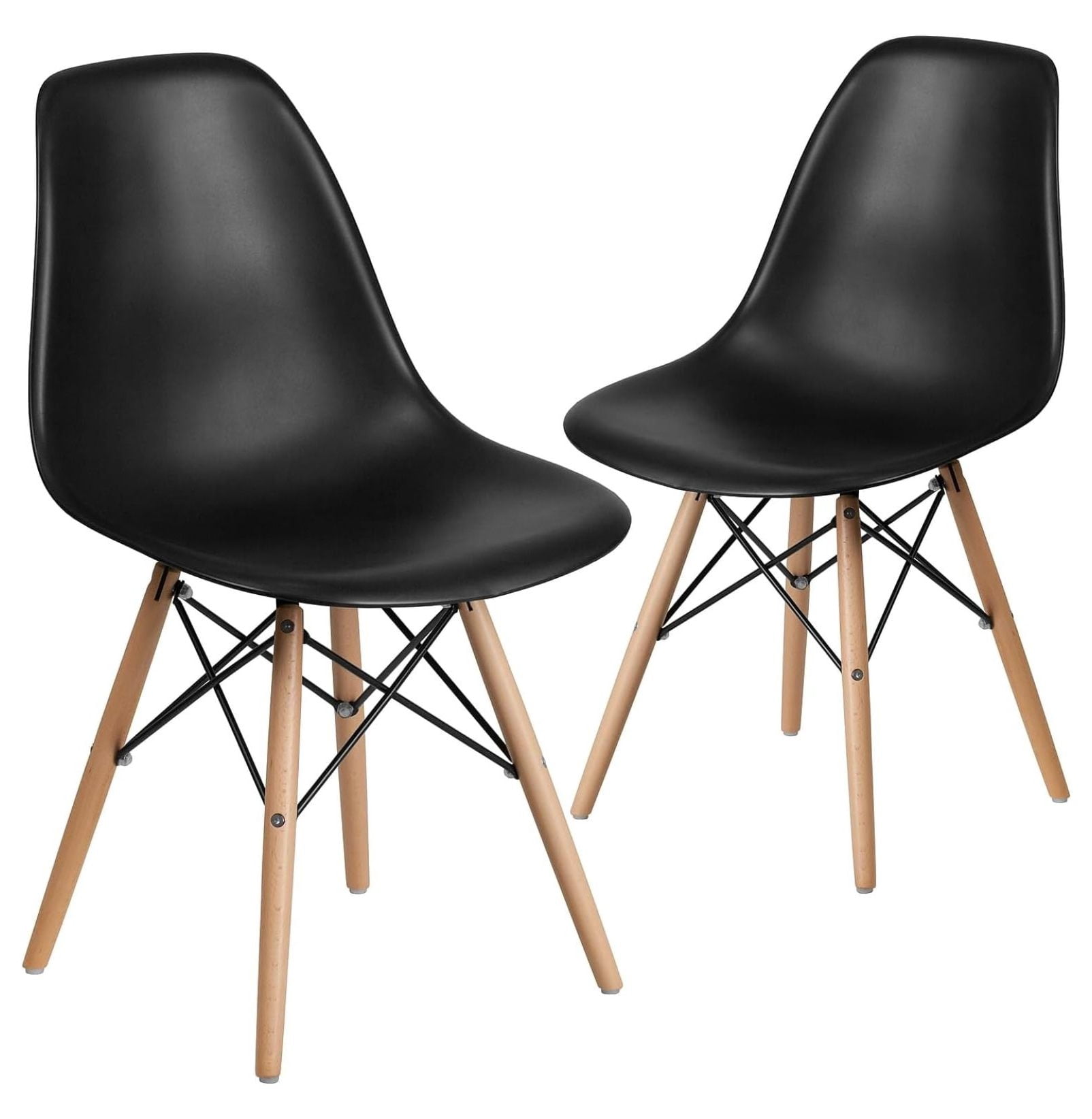 TiaGOC 2 Pack Elon Series Black Plastic Chair with Wooden Legs