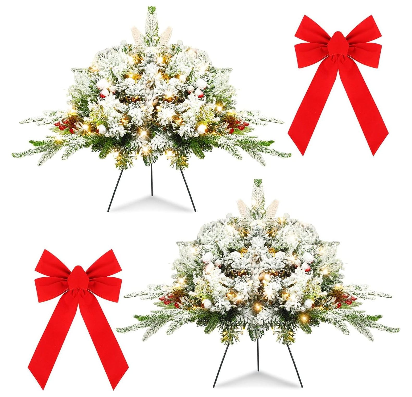 TiaGOC 2 Pcs Pre Lit Artificial Christmas Tree Urn Filler 260 Branch