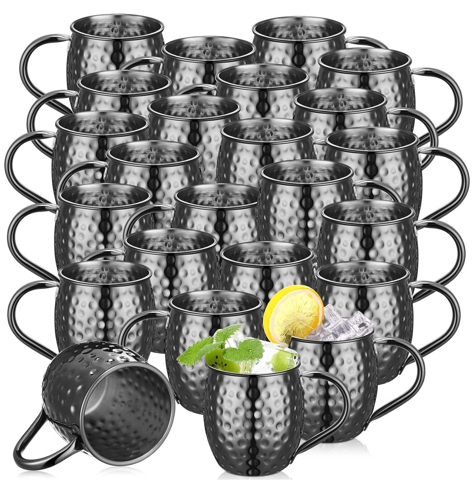 TiaGOC 24 Packs Black Moscow Mule Mugs Bulk 12 oz Stainless Steel Mule