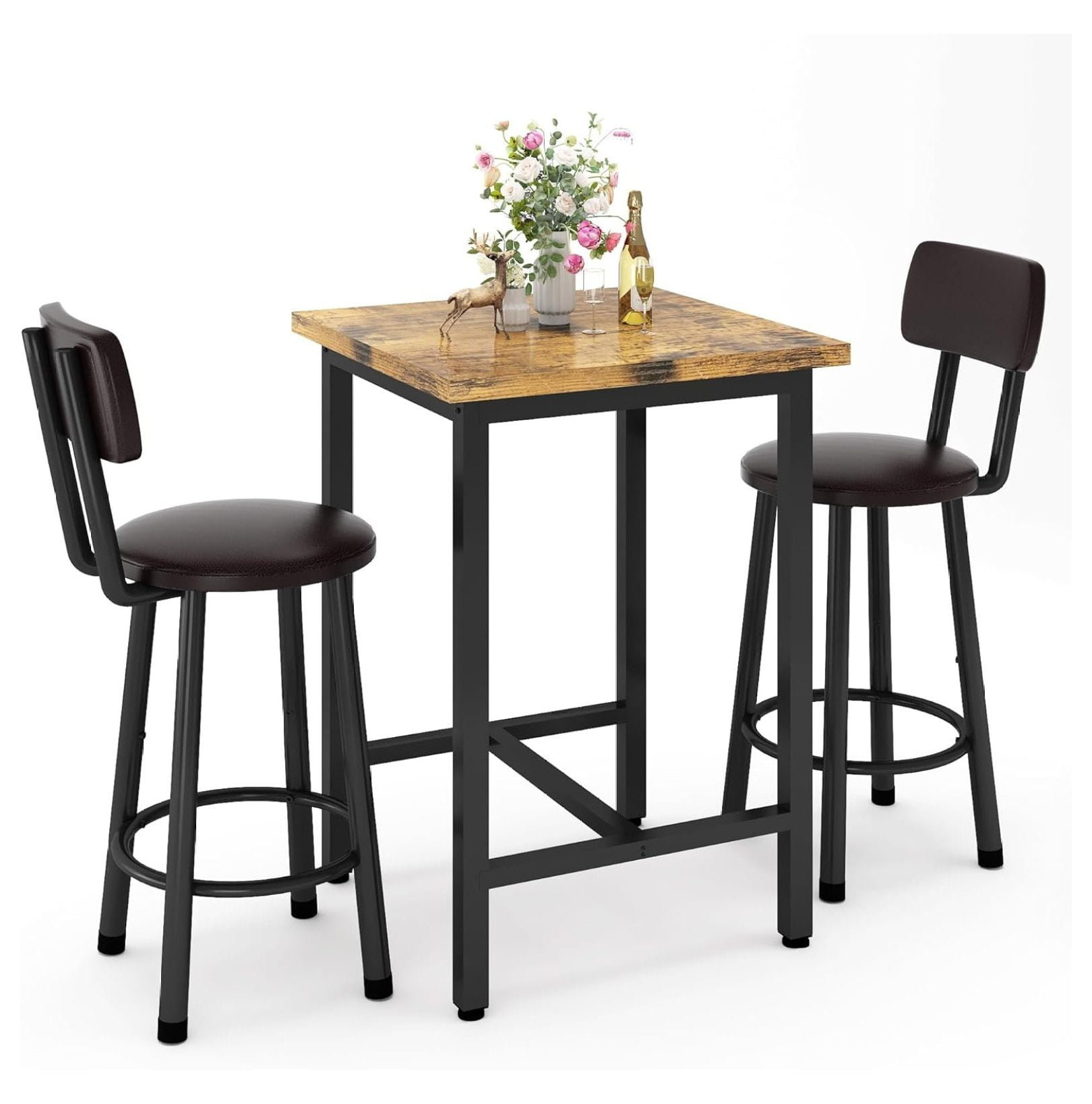 Rustic Brown 24" Pub Table Set with Backrest