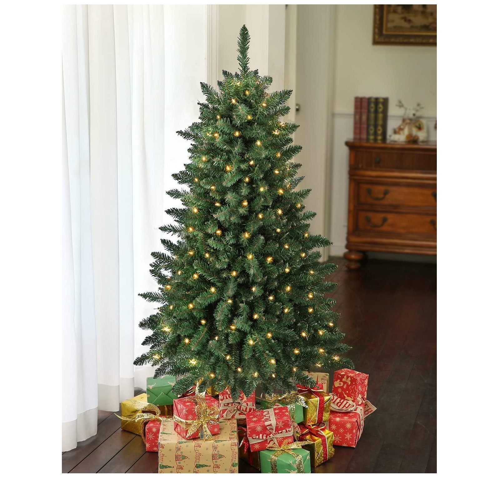 TiaGOC 4.5FT Christmas Tree, PreLit Artificial Christmas Tree w/ 500 Branch Tips/ 250 Light