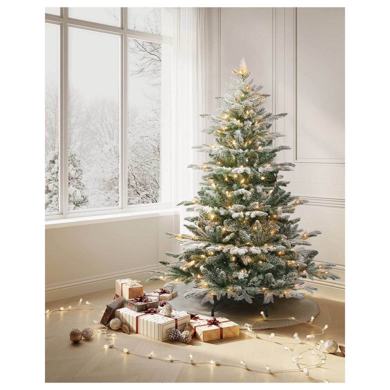 TiaGOC 4.5FT PreLit Flocked Aspen Fir Artificial Christmas Tree, PE