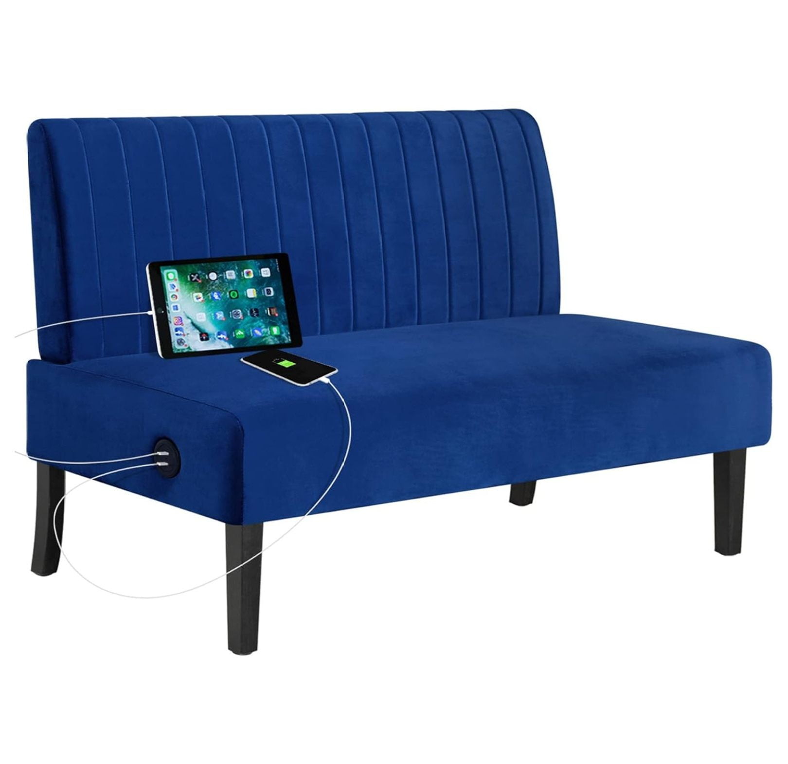 TiaGOC 43" W Mini Small Comfy Couch Armless Loveseat Sofa for Bedroom with USB Port, Velvet