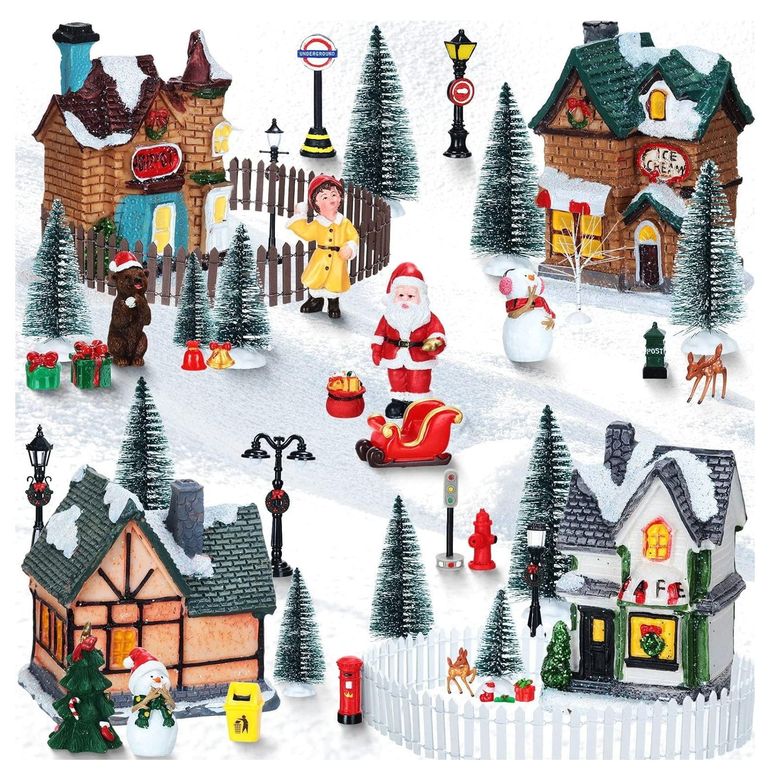 TiaGOC 48 Pieces Light up Christmas Village Houses LED Lights Christmas