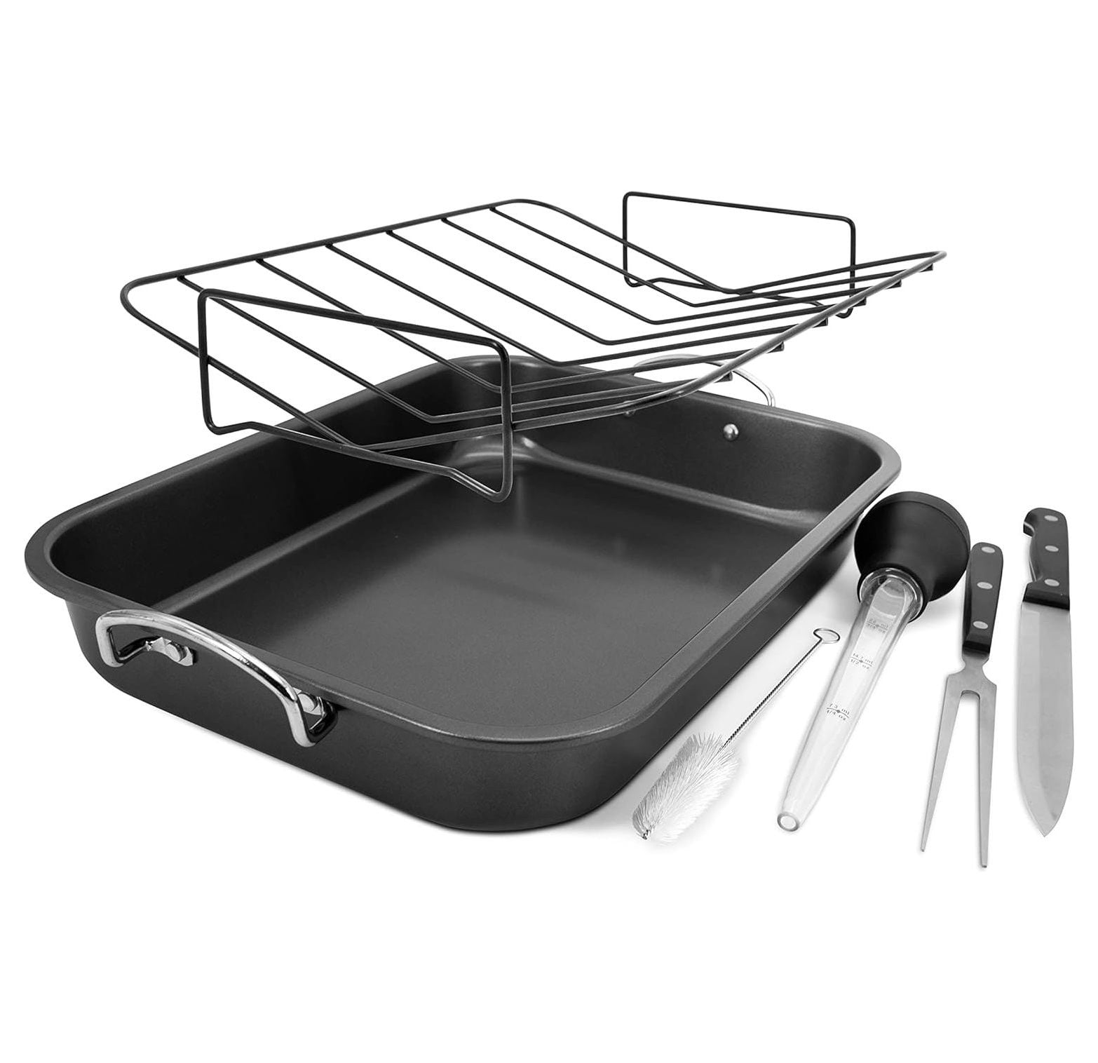 TiaGOC 6 Piece Rectangular Turkey Roaster Pan with Rack Carving Knife