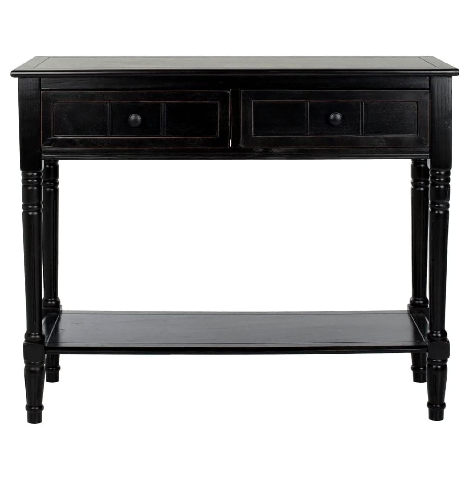 Gray Pine Wood and Metal 2-Drawer Console Table