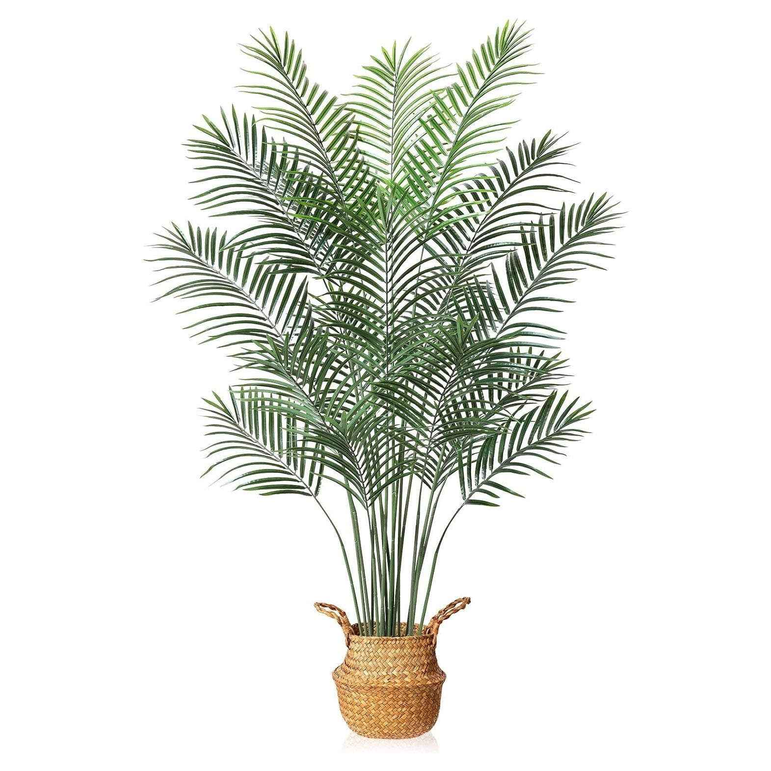 TiaGOC Artificial Areca Palm Tree 6Feet Fake Tropical Palm Plant and Handmade Seagrass Basket