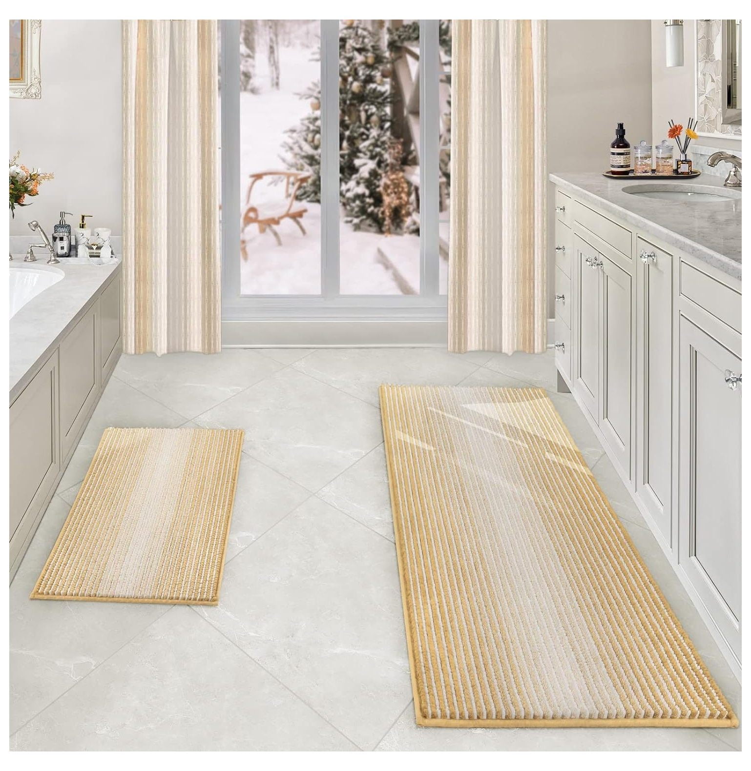 TiaGOC Bathroom Rugs and Mats Sets, 2 Piece Thick Absorbent Chenille