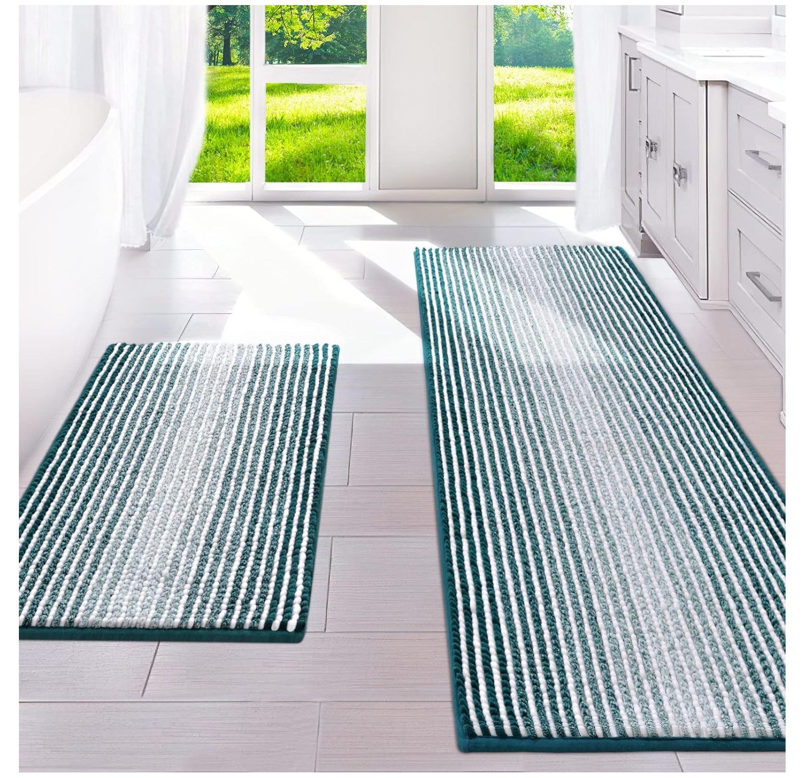 TiaGOC Bathroom Rugs and Mats Sets, 2 Piece Thick Absorbent Chenille