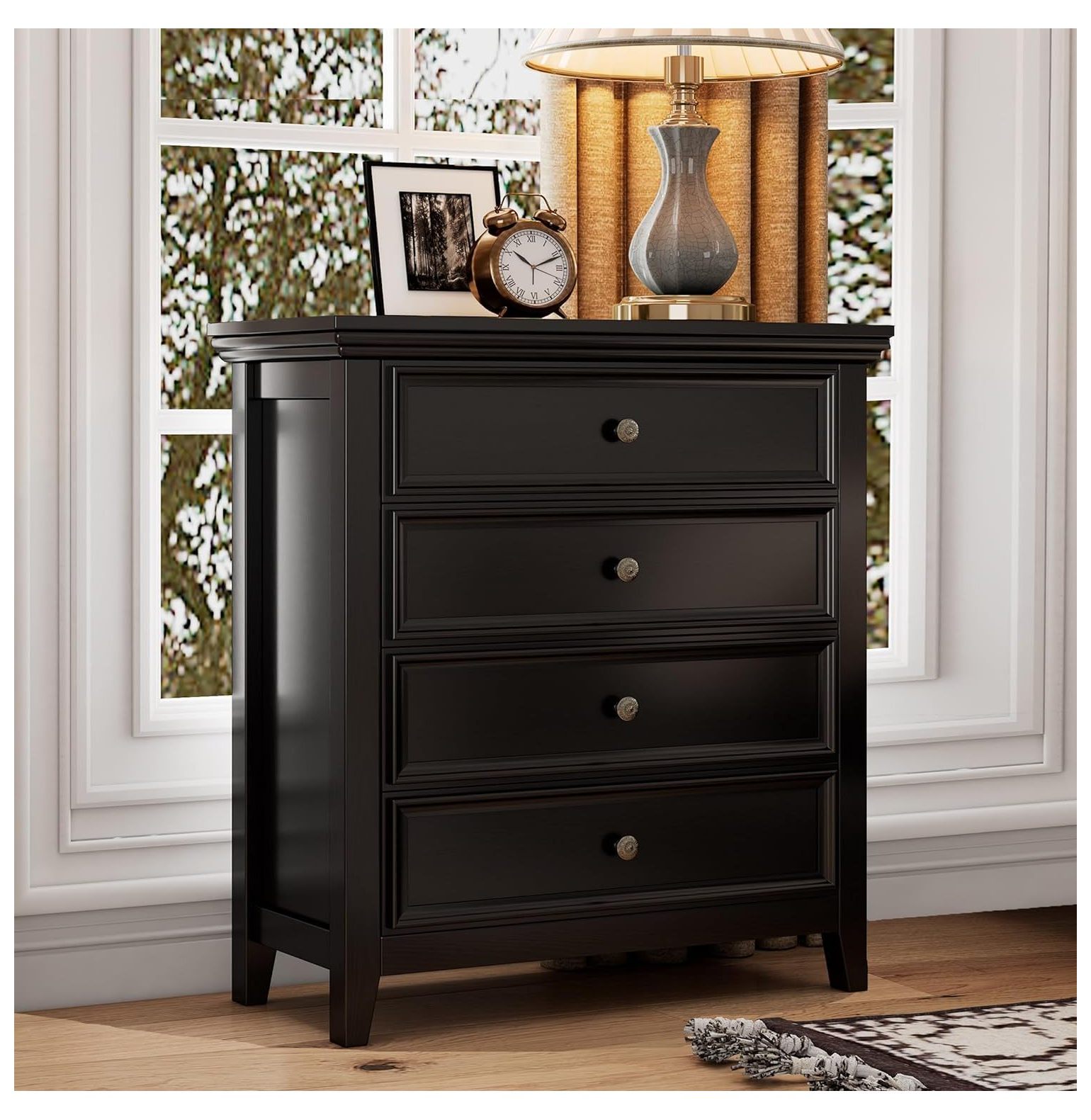 TiaGOC Black Dresser for Bedroom, 4 Chest of Drawers Dresser Modern