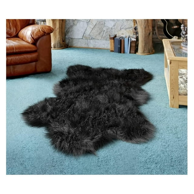 TiaGOC Black Fur Rug 6ft x 3ft. Black Rug Bear Rug Black Rug for Living