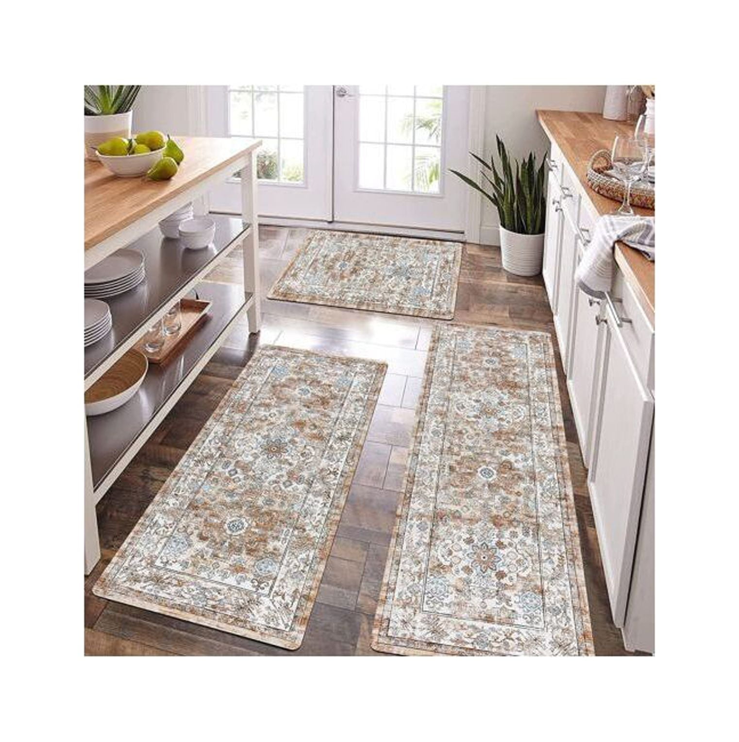 TiaGOC Boho Kitchen Rug Set of 3 Non Slip Kitchen Mat & Rug Washable