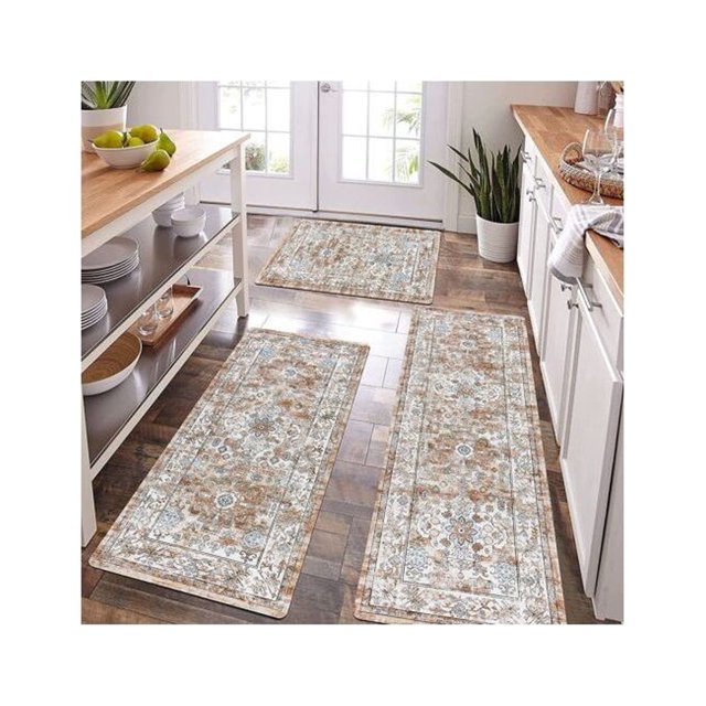 TiaGOC Boho Kitchen Rug Set of 3 Non Slip Kitchen Mat & Rug Washable