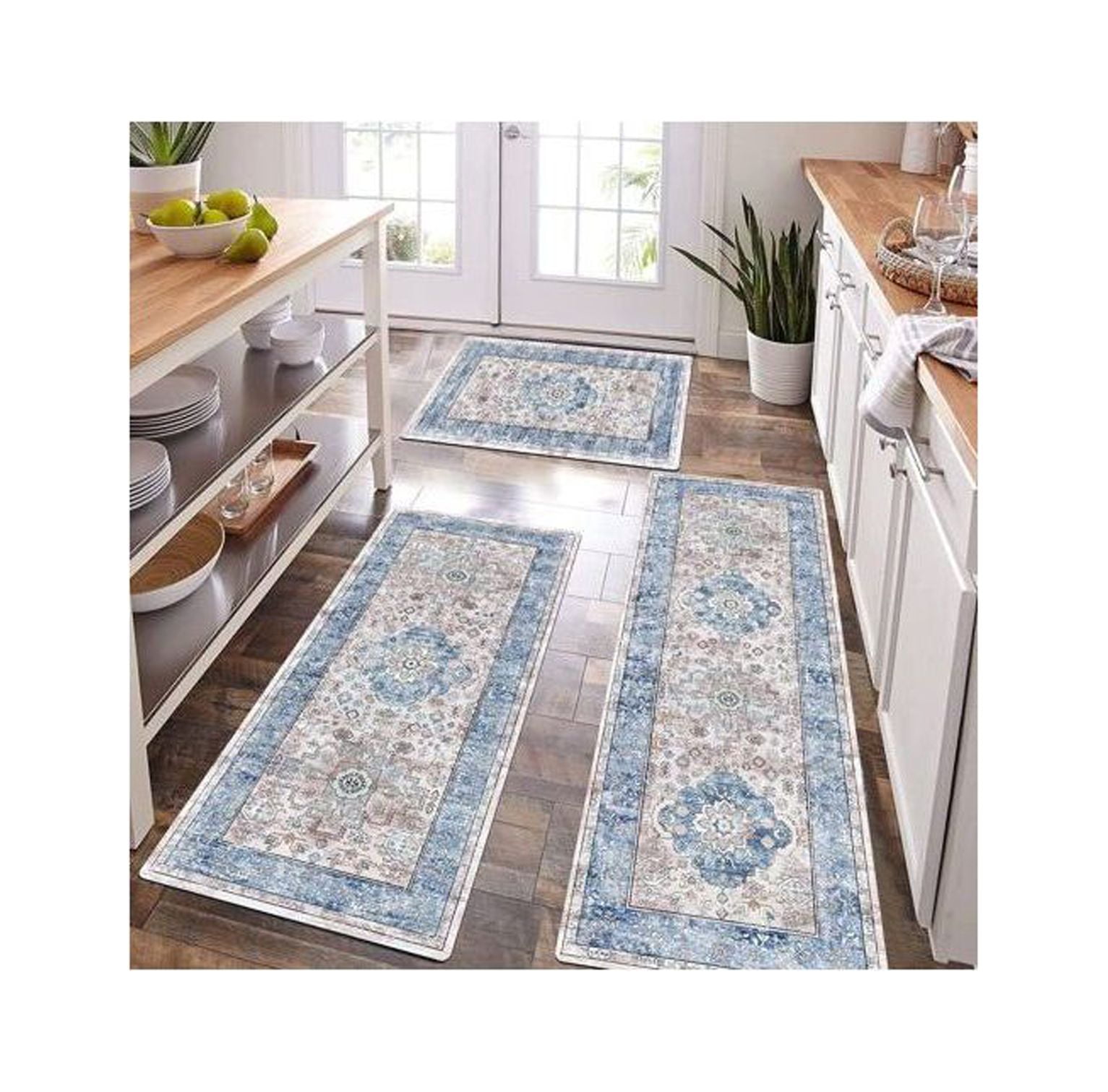 TiaGOC Boho Kitchen Rug Set of 3 Non Slip Kitchen Mat & Rug Washable