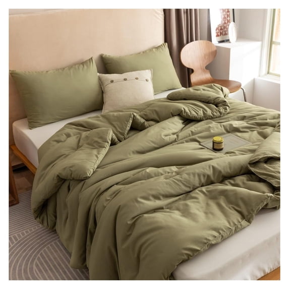 TiaGOC California King Comforter Set Olive Green, 3pcs (1 Boho Olive Cal King Comforter & 2 Pillowcases), All Season Bedding Blanket Quilts Gifts