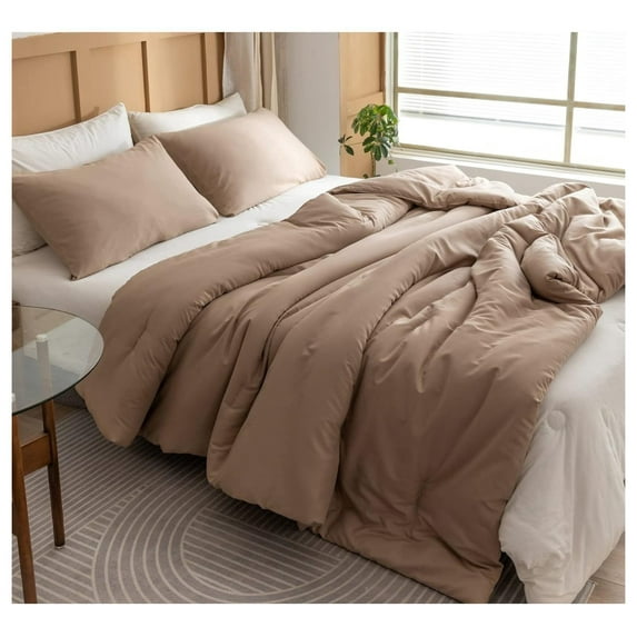 TiaGOC California King Comforter Set Taupe Brown, 3pcs (1 Boho Tan Cal King Comforter & 2 Pillowcases), Soft Bedding Lightweight Bedspread Blanket