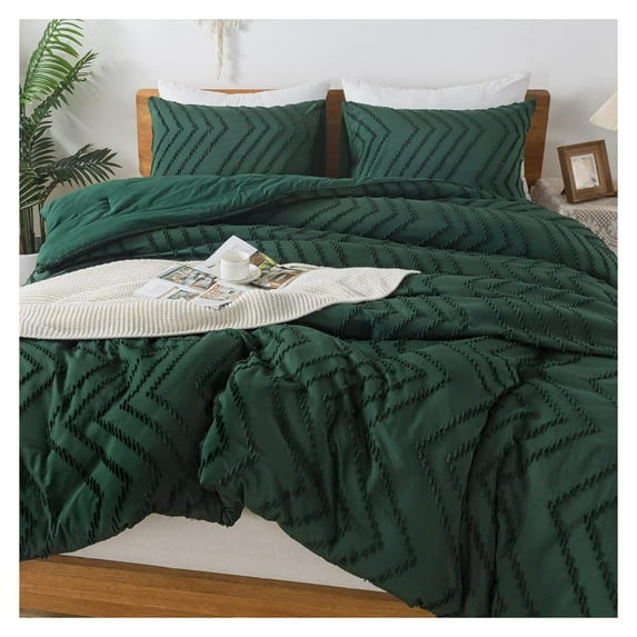 TiaGOC Comforter King Size Set Dark Emerald Green, 3 Pieces Tufted Vintage Solid Forest Green Bedding Comforter Sets, Fluffy Bed Set (104x90In Comforter & 2 Pillowcases)