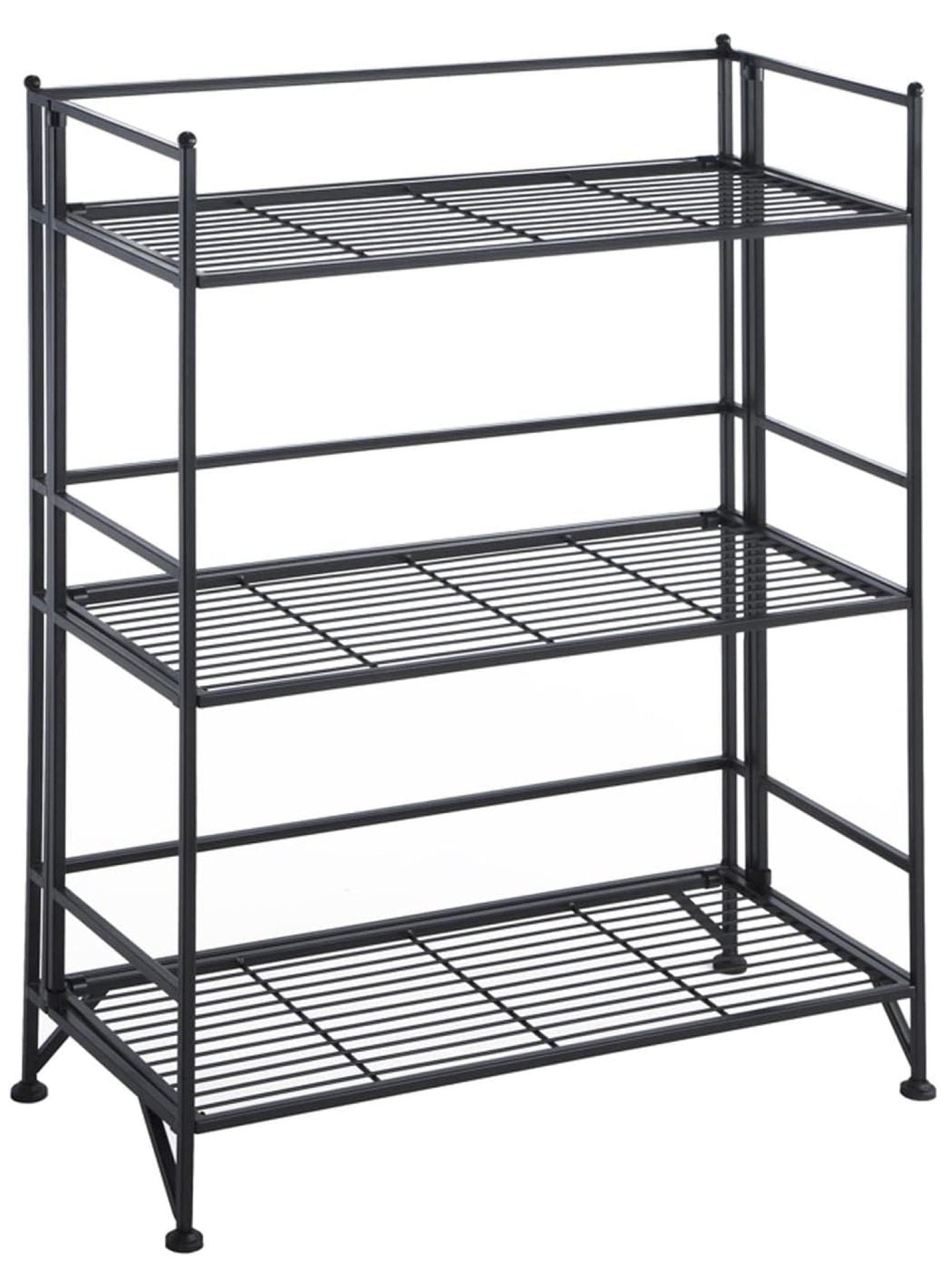 Modern 3-Tier Wide Foldable Black Metal Shelf