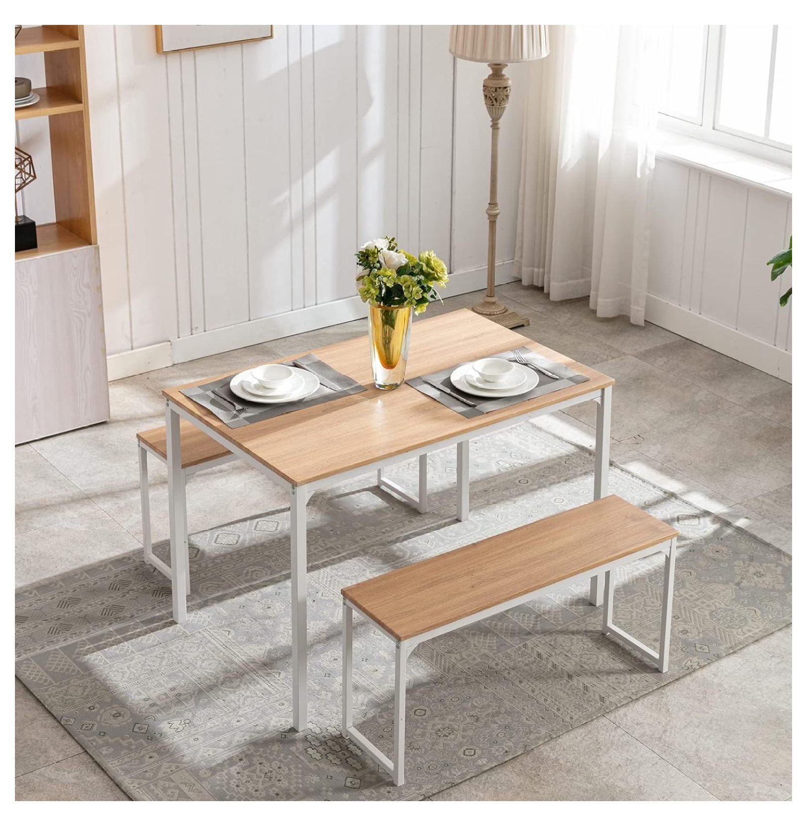 TiaGOC Dining Table Set for 4, 43" Kitchen Table Set with 2 Benches ...