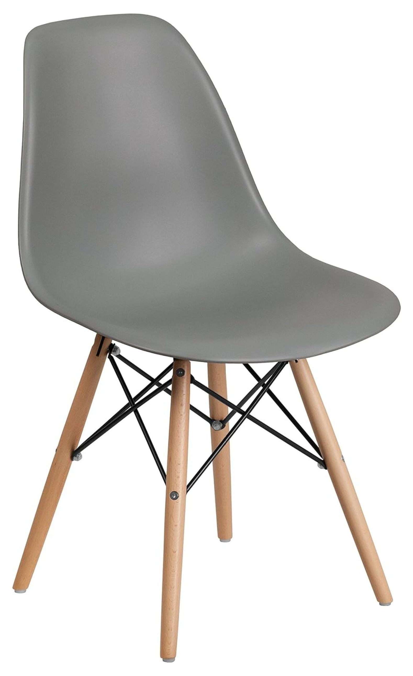 Moss Gray Plastic Side Chair with Wooden Legs