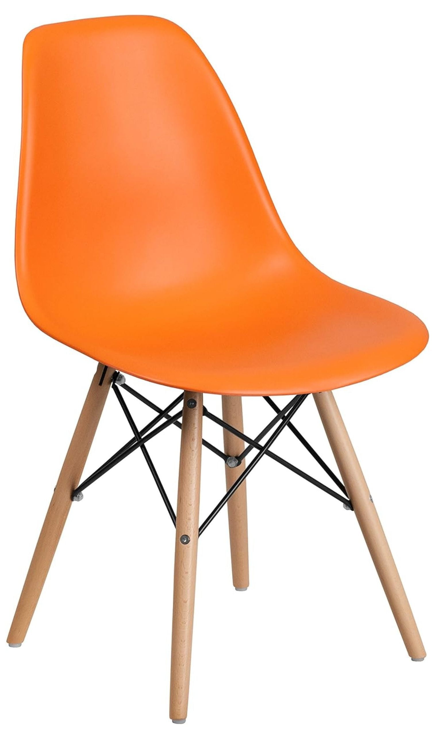 Mid-Century Modern Orange Plastic Side Chair with Wooden Legs