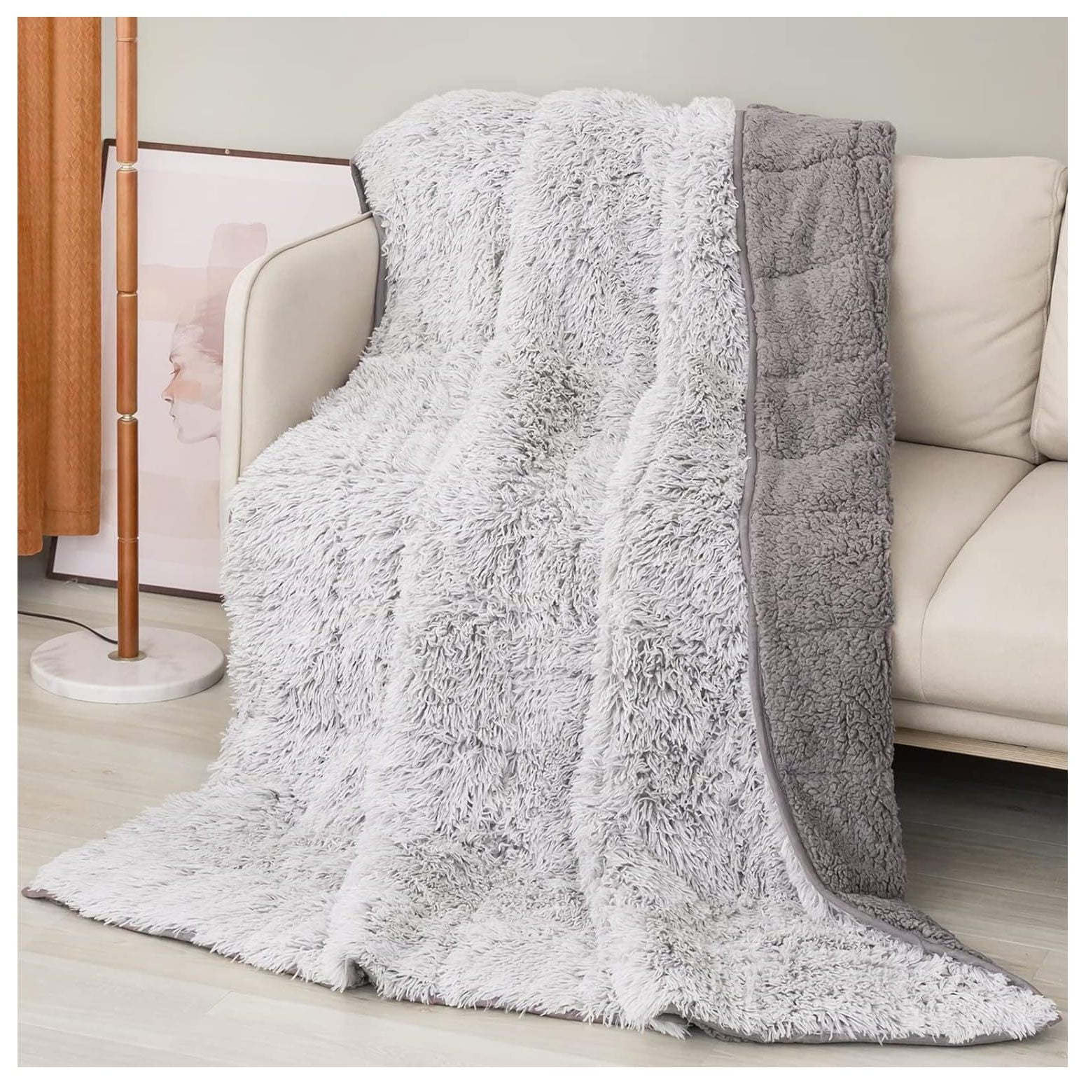 TiaGOC Faux Fur Weighted Blanket Queen Size, Fluffy Weighted Blanket 15 Pounds for Adults, Cozy