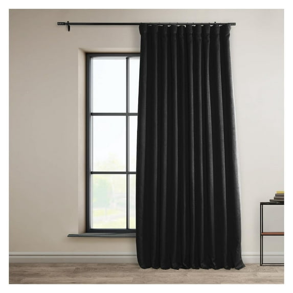 TiaGOC Faux Linen Room Darkening Curtains - 108 Inches Long Extra Wide Luxury Linen Curtains for Bedroom & Living Room (1 Panel), 100W X 108L, Essential Black