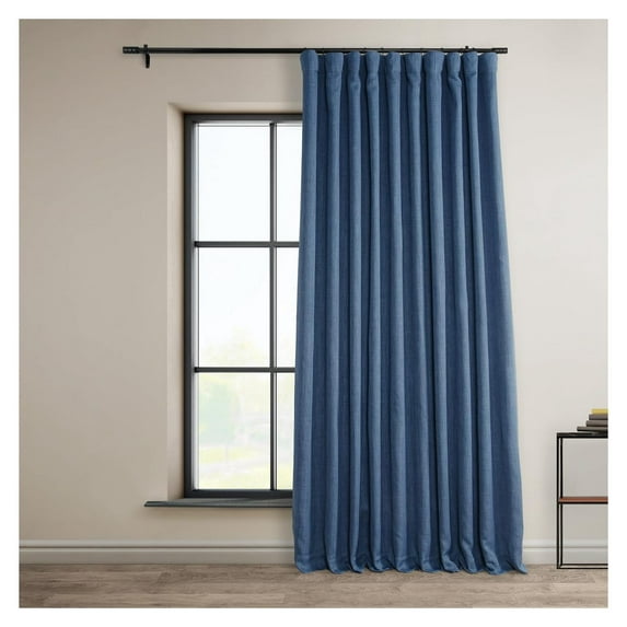 TiaGOC Faux Linen Room Darkening Curtains - 84 Inches Long Extra Wide Luxury Linen Curtains for Bedroom & Living Room (1 Panel), 100W X 84L, Denim