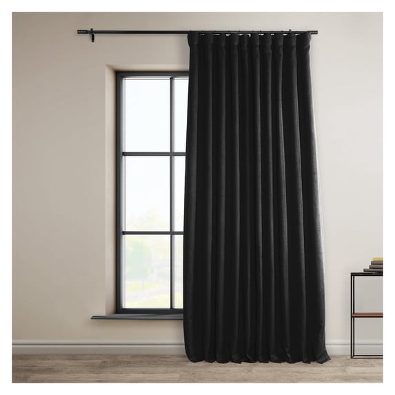 TiaGOC Faux Linen Room Darkening Curtains - 96 Inches Long Extra Wide Luxury Linen Curtains for Bedroom & Living Room (1 Panel), 100W X 96L, Essential Black