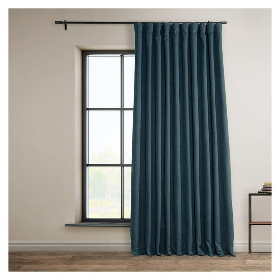 TiaGOC Faux Linen Room Darkening Curtains - 96 Inches Long Extra Wide Luxury Linen Curtains for Bedroom & Living Room (1 Panel), 100W X 96L, Story Blue