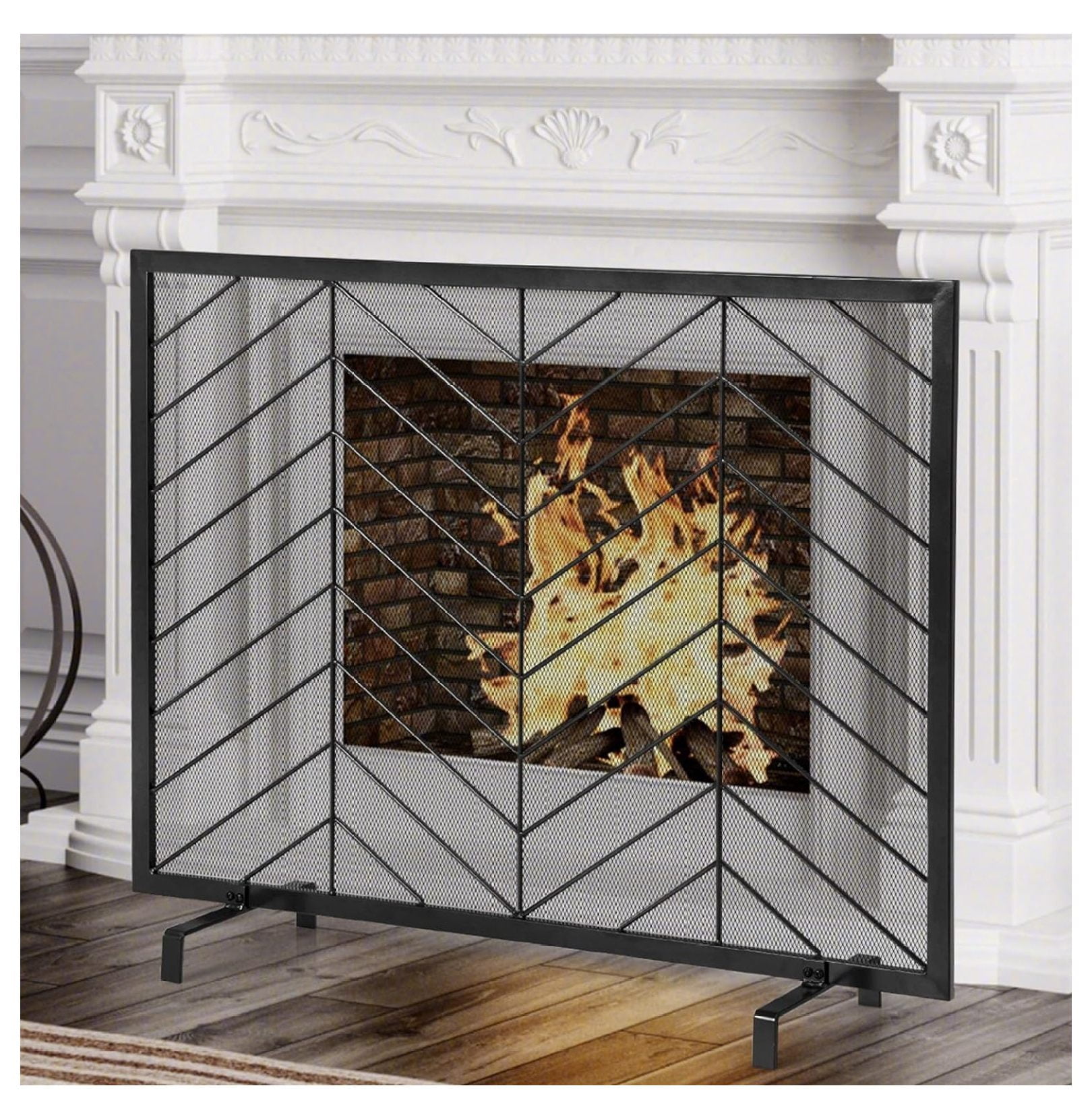 TiaGOC Fireplace Screen, 39 x 31 Inch Single Panel Heavy Duty Fireplace Screens for Wood Burning Fireplace, Modern Decorative Metal Mesh Fire Guard for Indoor & Outdoor (Black)