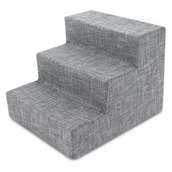 TiaGOC Foam Pet Steps for Small Dogs and Cats, Portable Ramp Stairs for Couch, Sofa, and High Bed Climbing, Non-Slip Balanced Indoor Step Support, Paw Safe - Gray Linen, 3-Step