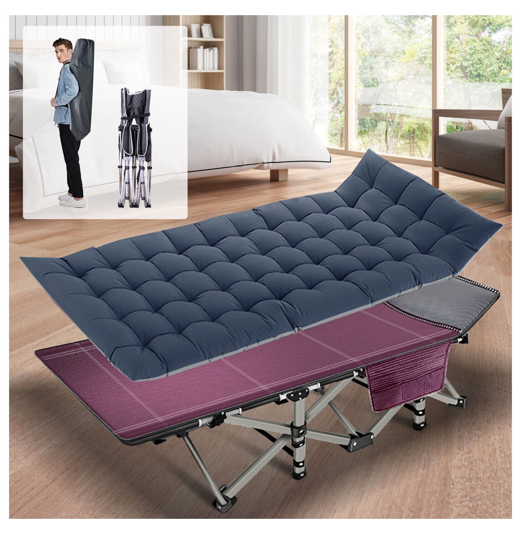 TiaGOC Folding Camping Cot Rollaway Guest Bed For Adult With Mattress Carry Bags