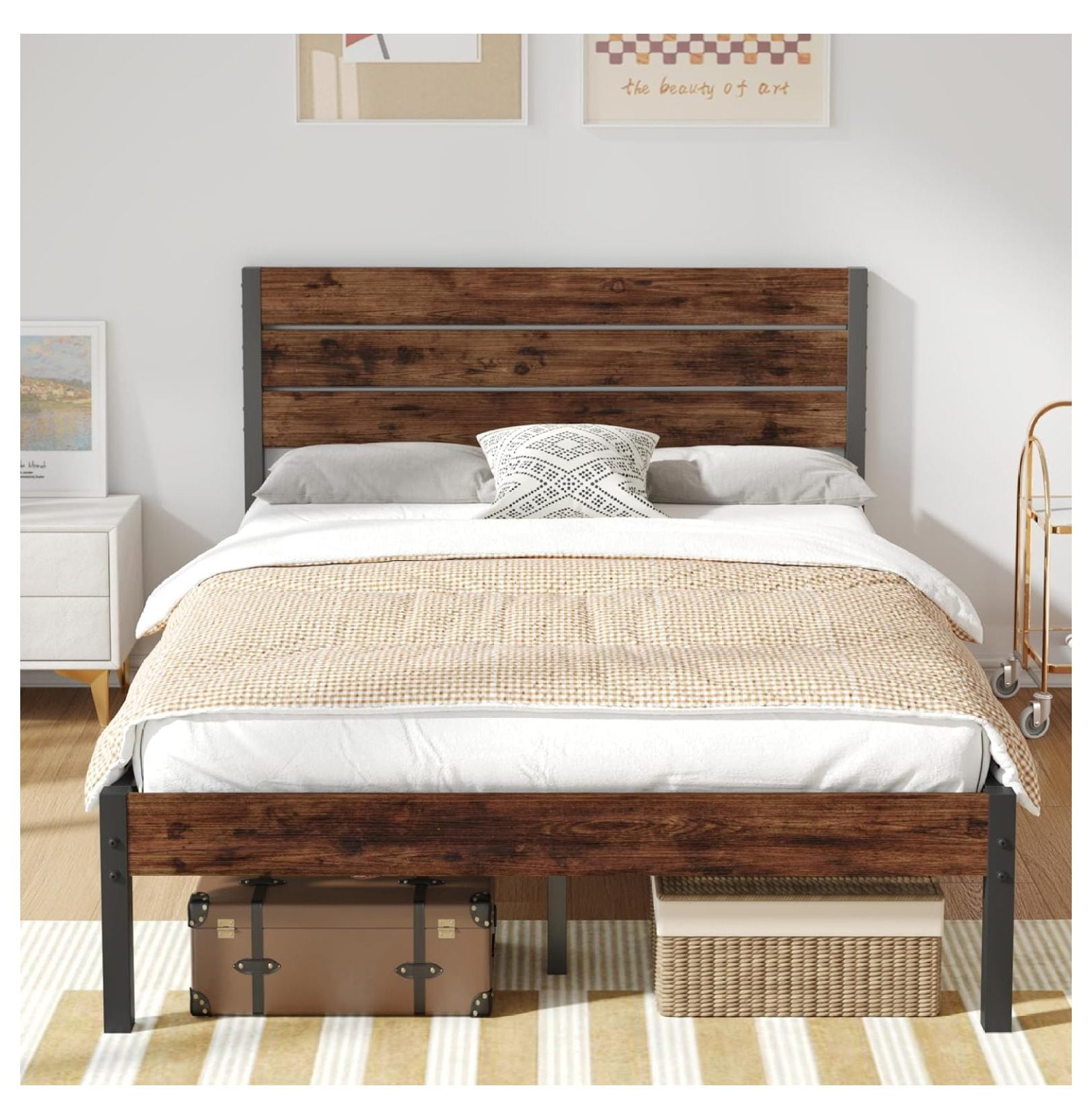 TiaGOC Full Bed Frame with Headboard and Footboard, Metal Full Bed ...