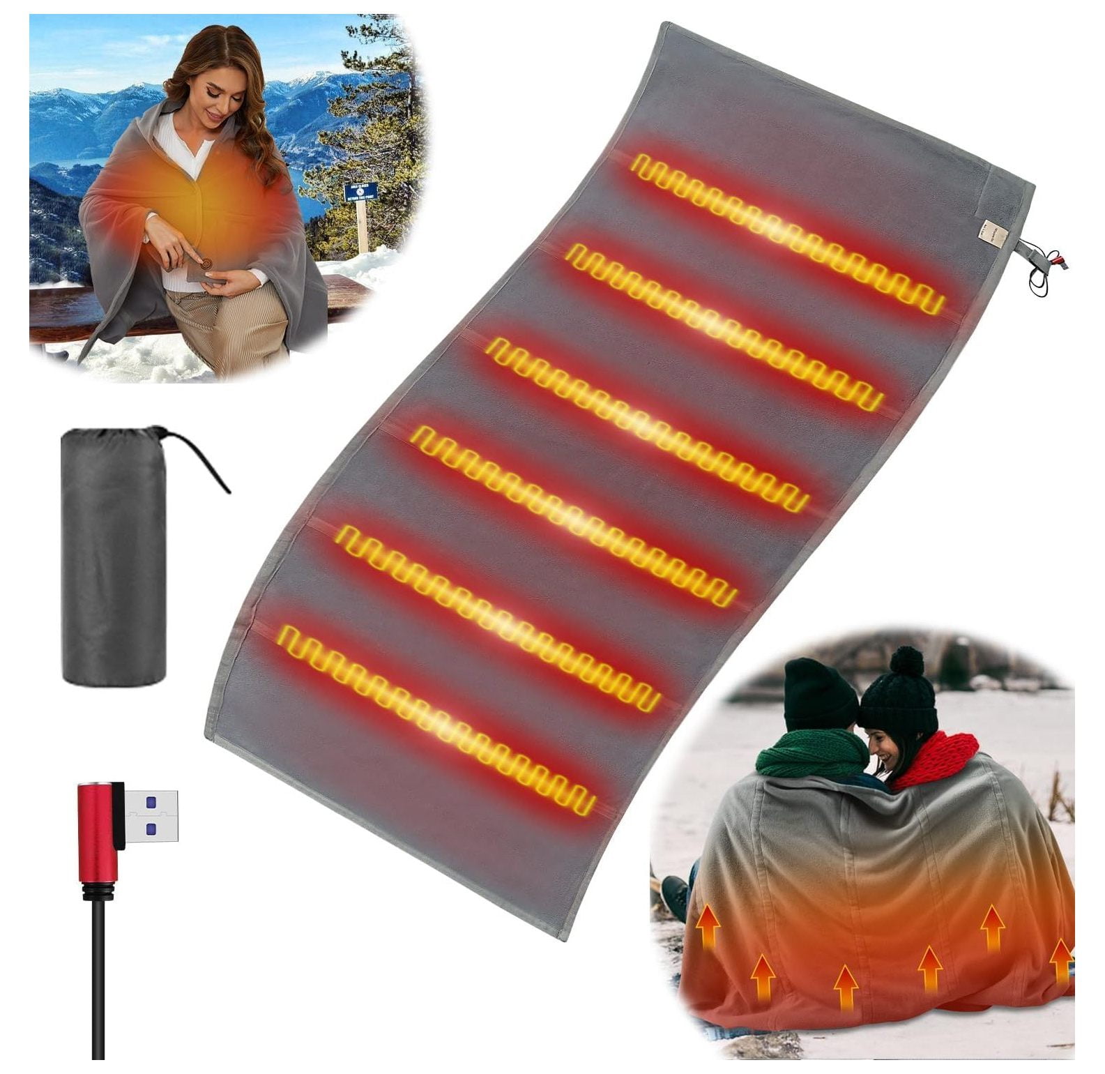 TiaGOC Heated Blanket Battery Operated Portable USB Electric Throw Blanket Cordless for