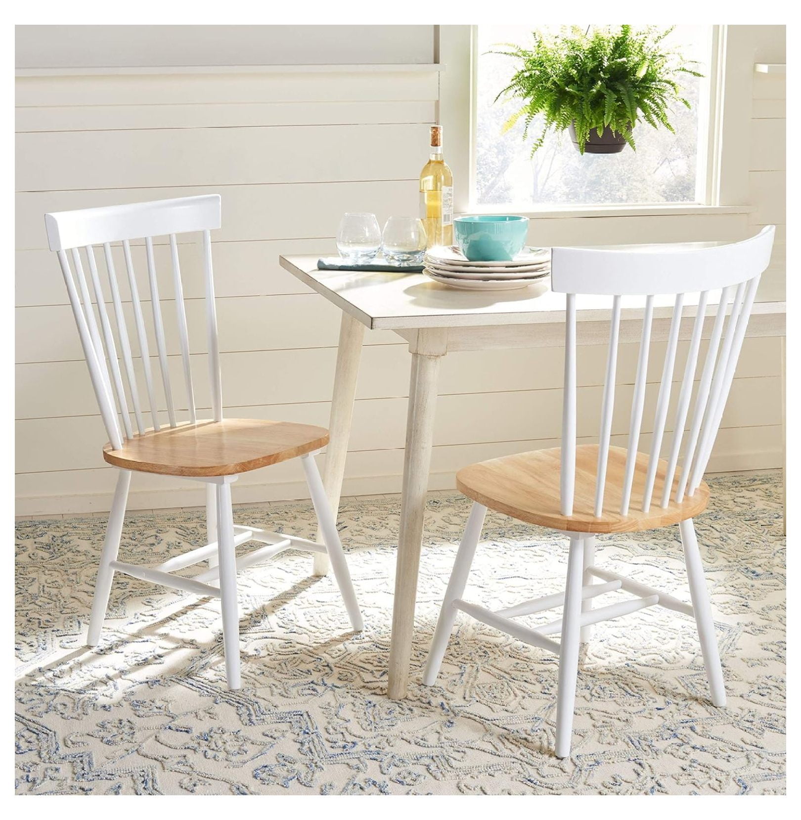 Windsor White/Natural Malaysian Oak Spindle Side Chair, Set of 2