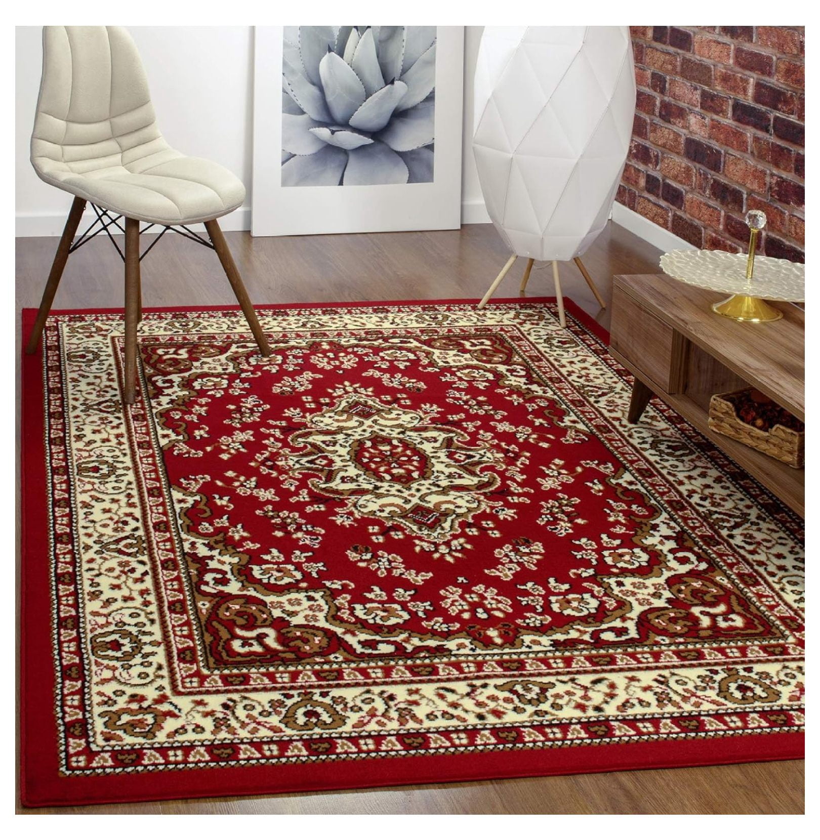 Maroon Border Rug TiaGOC Kashan King Collection Himalayas Oriental Polypropylene Indoor ...