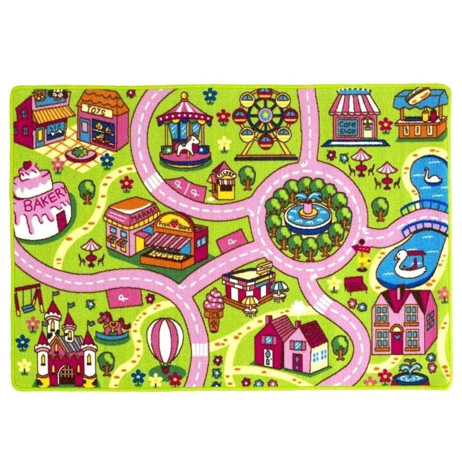 TiaGOC Kids Rug 5' x 7' Colourful Fun Land Theme Park Roads Floor Play ...