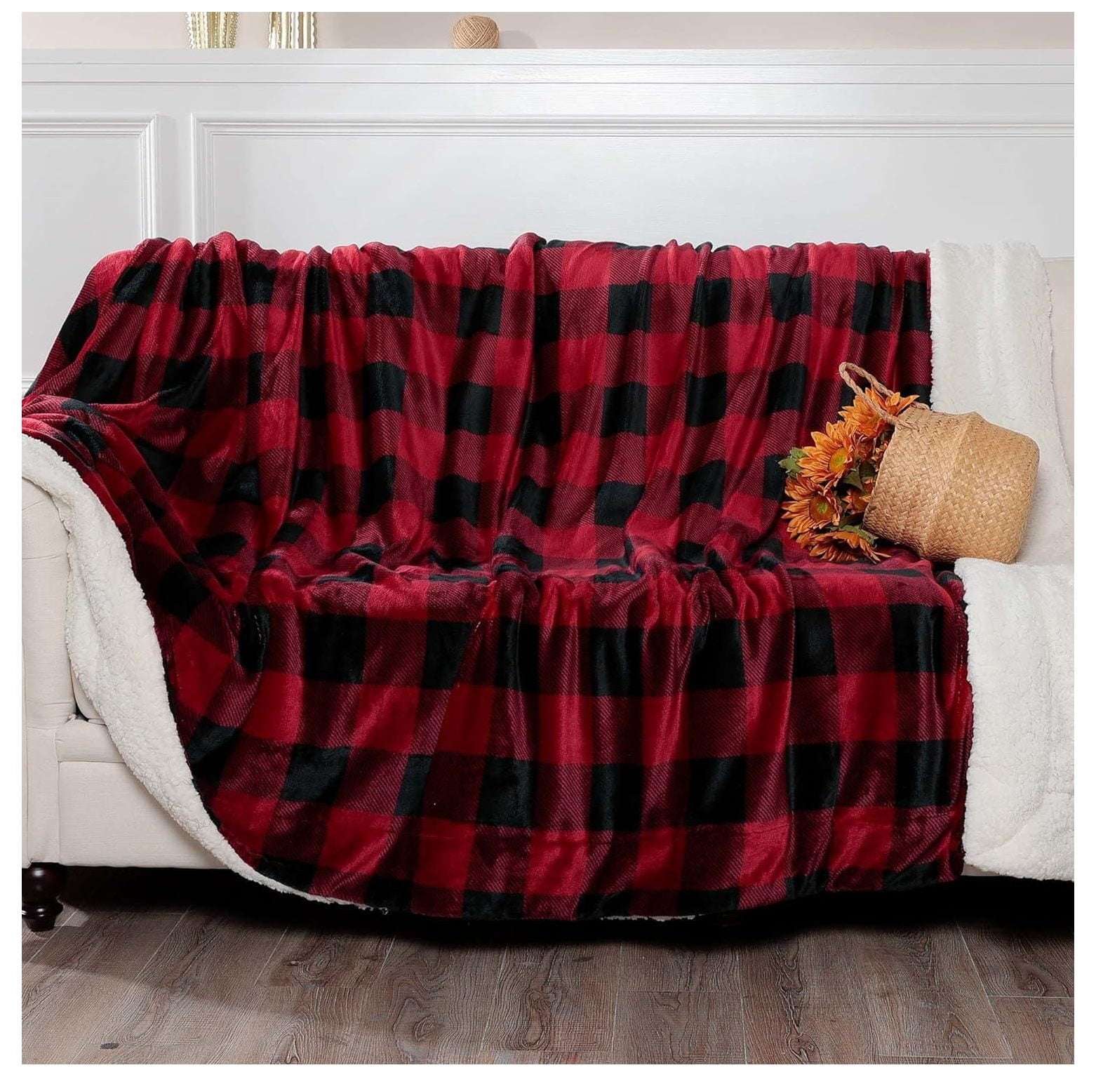 TiaGOC King Size Blanket,Warm Fuzzy Checkered Blanket,Soft Fleece Plaid