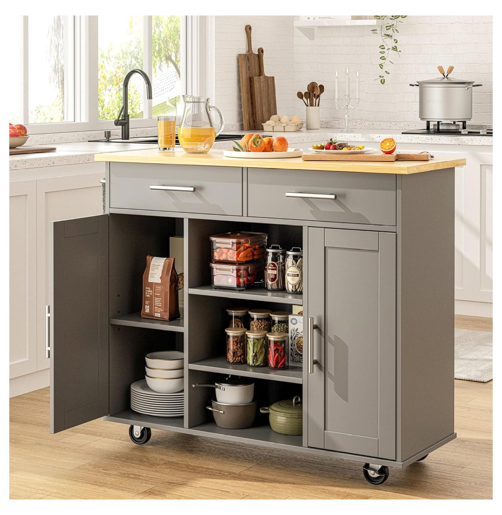 TiaGOC Kitchen Island on Wheels with Storage & Drawer, 40" Multifunction Kitchen Cart