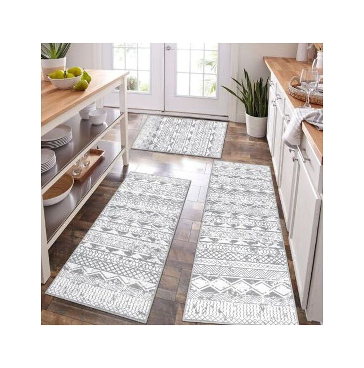 TiaGOC Kitchen Rug Set 3 Piece with Runner Non Slip Kitchen Rug and Mat