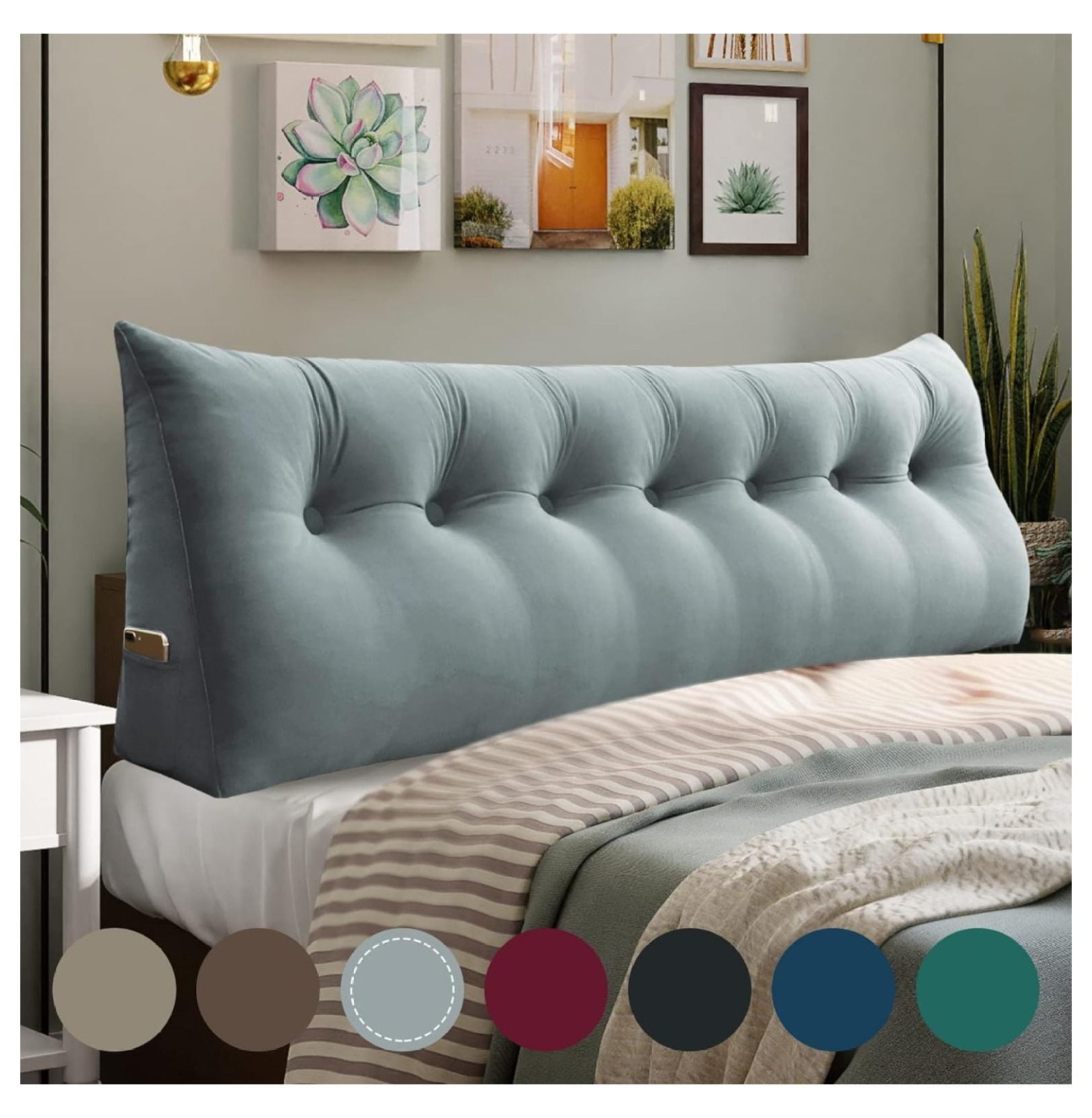 VERCART Large Velvet Wedge Pillow - Backrest Reading Pillow For Bed, Couch & Daybed Support