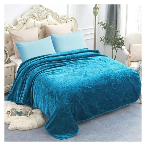 TiaGOC Luxury Fleece Plush Blanket 3.5 LB, 1 Ply, Korean Mink Blanket Queen 75" x 91" - Super Soft and Warm, Lightweight and Cozy Fuzzy Solid Color Embossed Fleece Blanket for Bed (Teal)