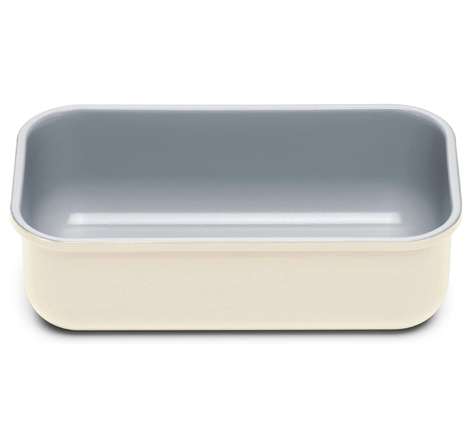 Cream Non-Stick Stoneware Loaf Pan with Gray Interior