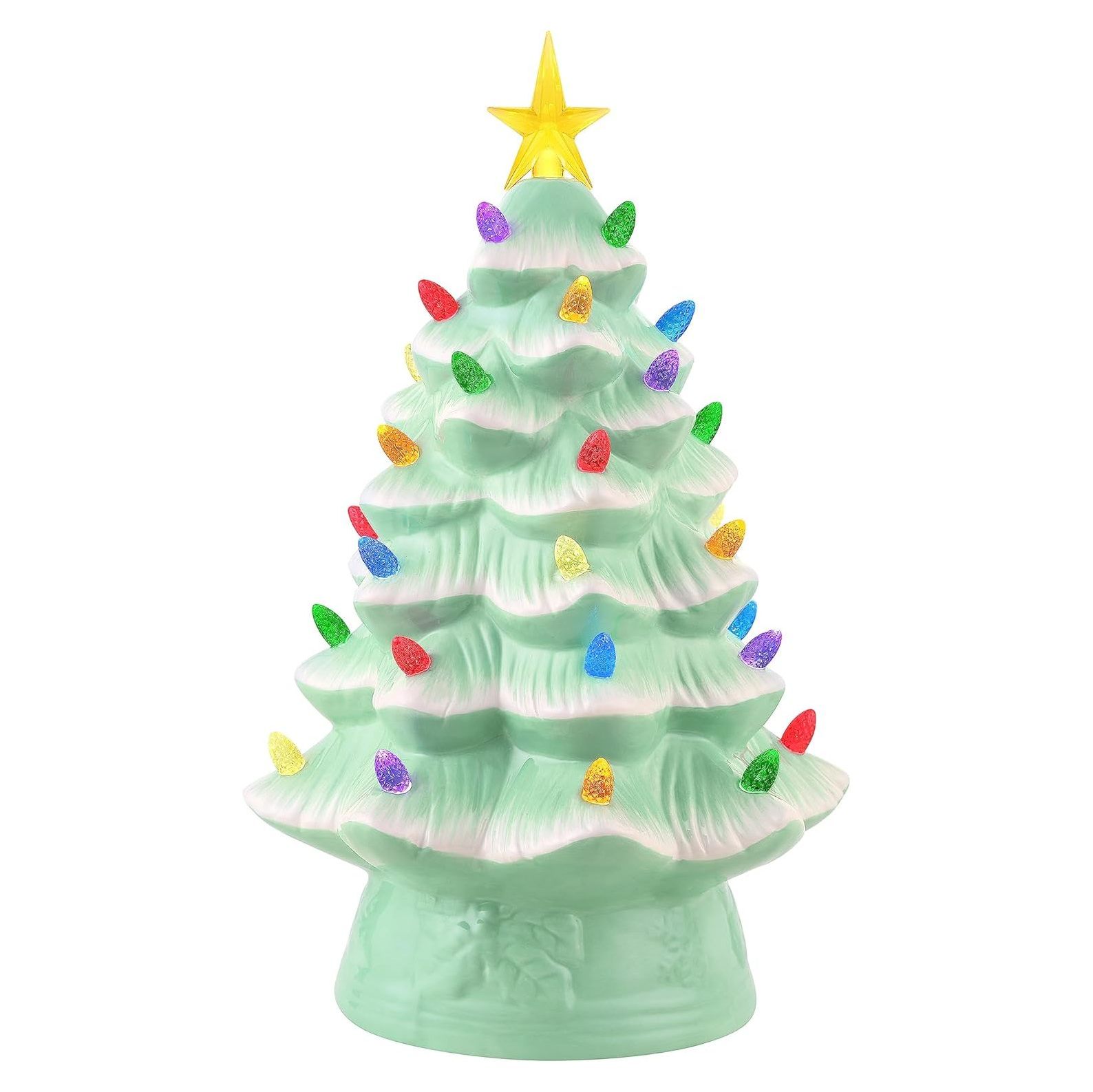 TiaGOC Nostalgic Ceramic Christmas Tree with LED Lights Indoor
