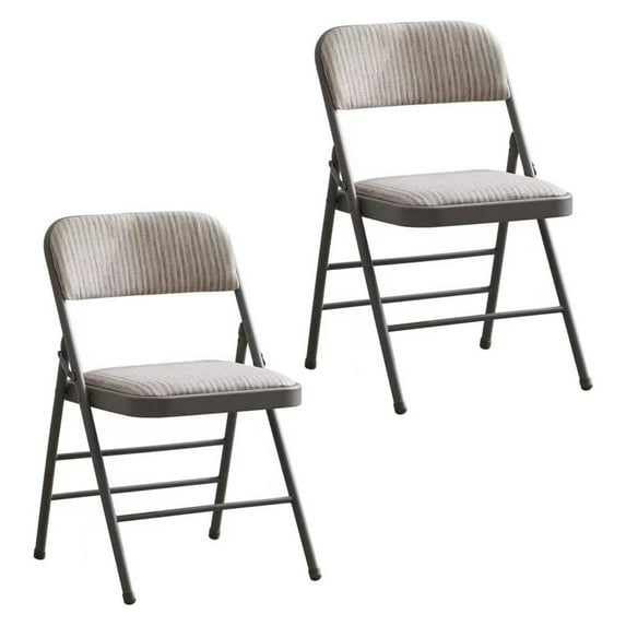 TiaGOC Pack of 2 (Fabric/Vinyl) Steel Frame Metal Foam Padded Folding Chairs (Black, Gray, White) (2-Pack - Fabric White)