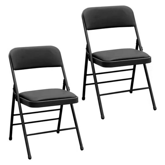 TiaGOC Pack of 2 (Fabric/Vinyl) Steel Frame Metal Foam Padded Folding Chairs (Black, Gray, White) (2-Pack - Vinyl Black)