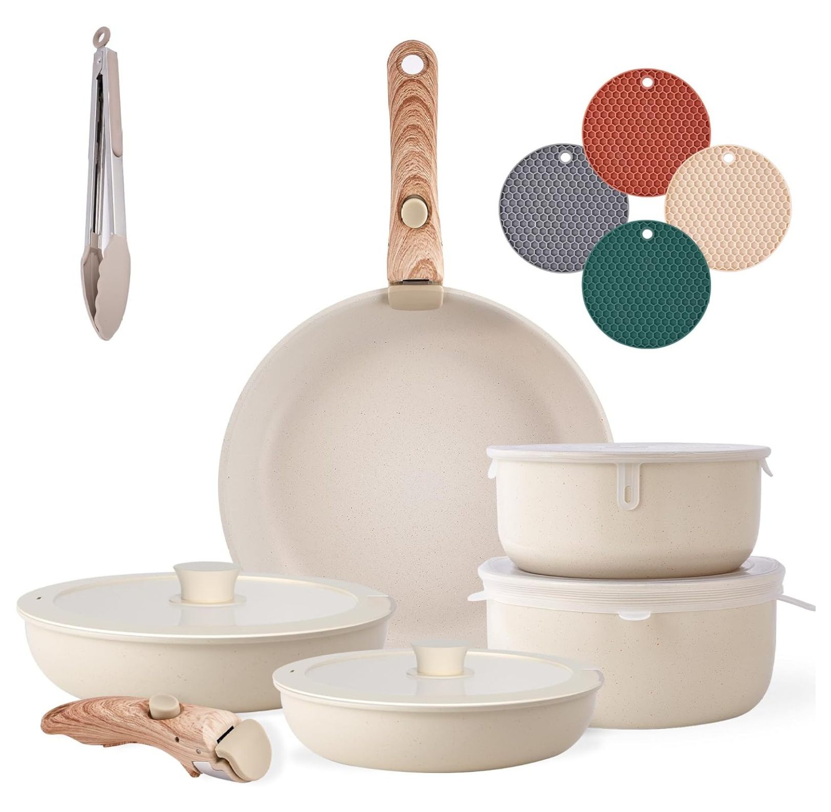 TiaGOC Pots and Pans Set, Nonstick Cookware Sets Detachable Handle