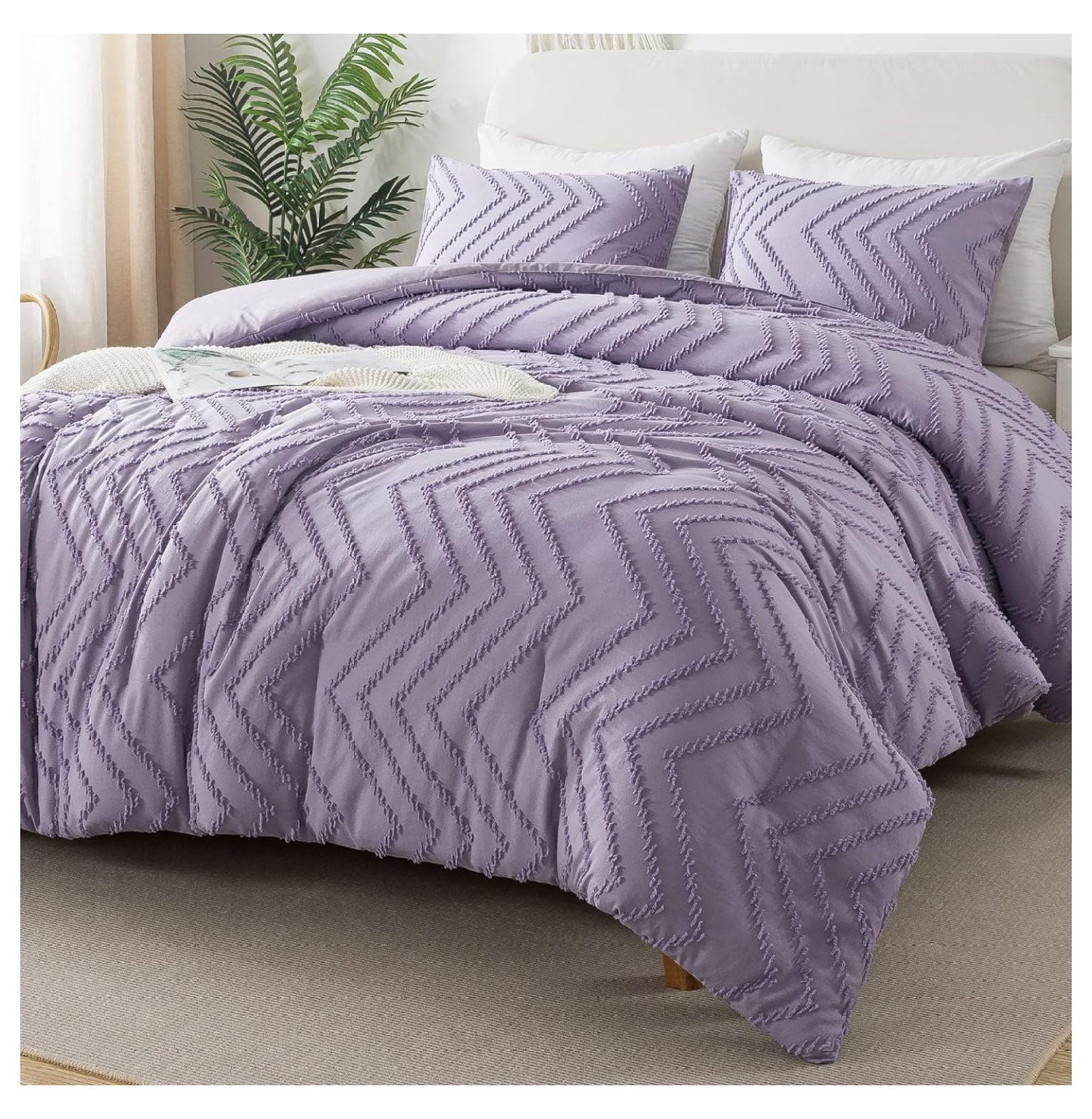 TiaGOC Purple Comforter Set Queen Size, 3 Pieces Girls Women Lavender ...
