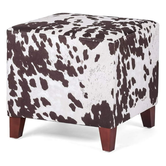 TiaGOC Simple British Cube Ottoman Footstool, 16x16x16, Brown (Cow Print)